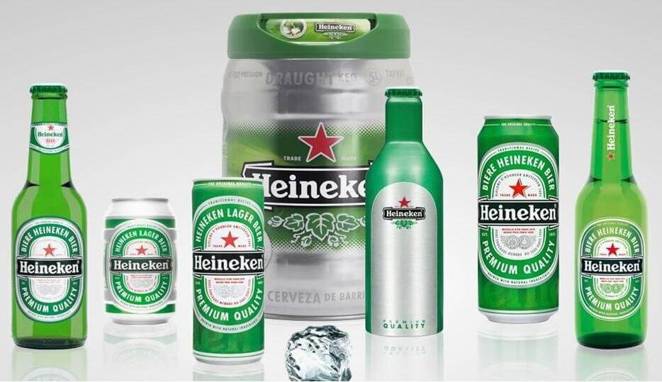 Bia Heineken có nhiều loại, loại màu xanh có nồng độ cồn 5%, loại bạc có nồng độ cồn 4% và còn có bia không nồng độ cồn 