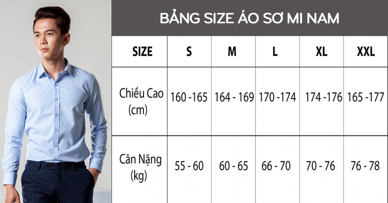 Áo sơ mi nam size XL dành cho người có cân nặng khoảng 70 - 76kg và cao khoảng 1m74 - 1m76