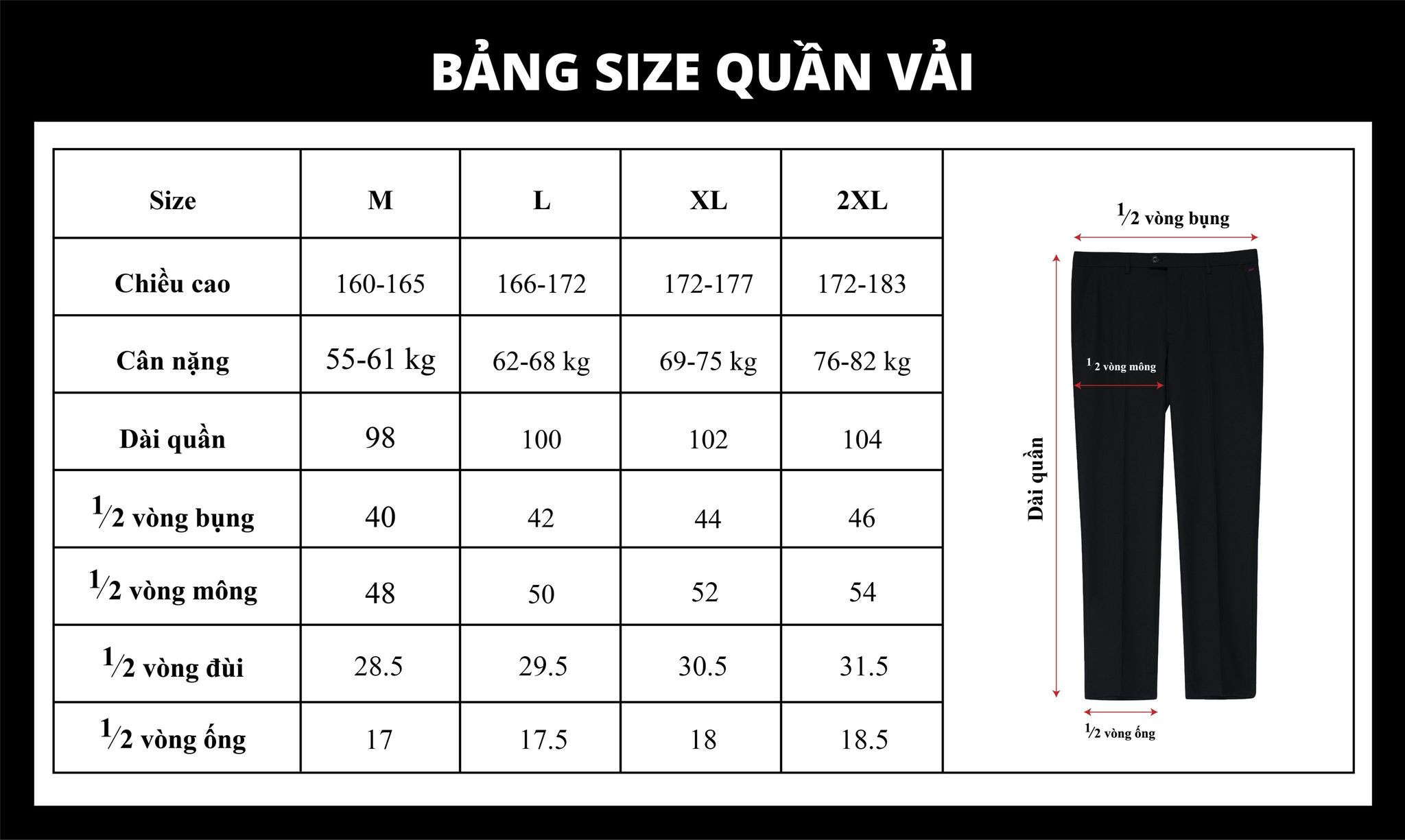 Quần size XL là bao nhiêu kg tùy thuộc vào loại quần, kiểu dáng và chất liệu vải