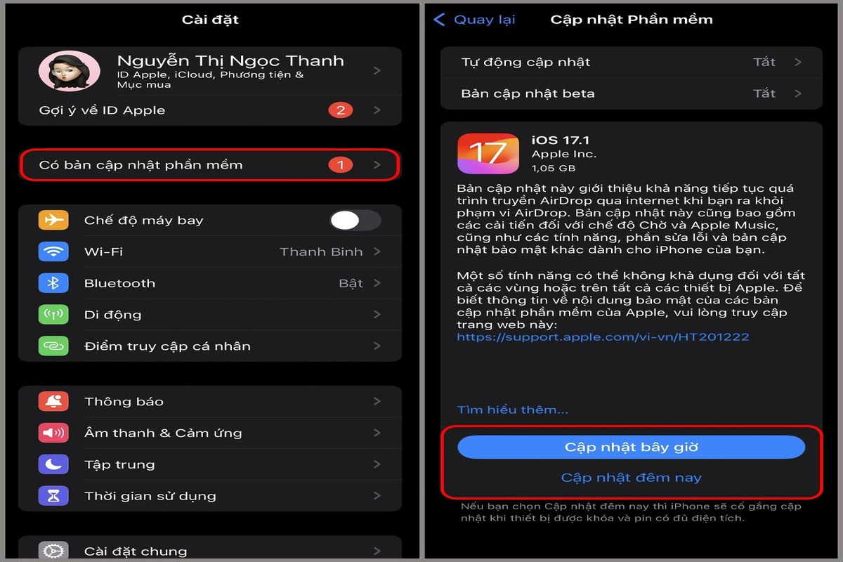 Cập nhật phiên bản IOS mới nhất để khắc phục lỗi kết nối điểm truy cập cá nhân không thành công