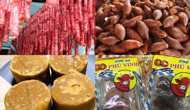 Đặc sản An Giang mua về làm quà gồm đường thốt nốt, các loại mắm và trái cây