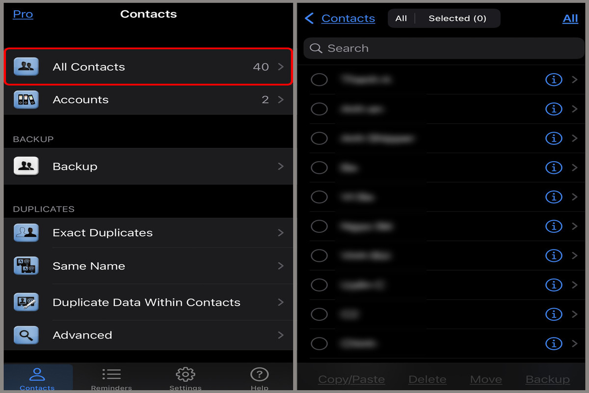 Mở ứng dụng “Delete Contacts +” và chọn mục “All Contacts”