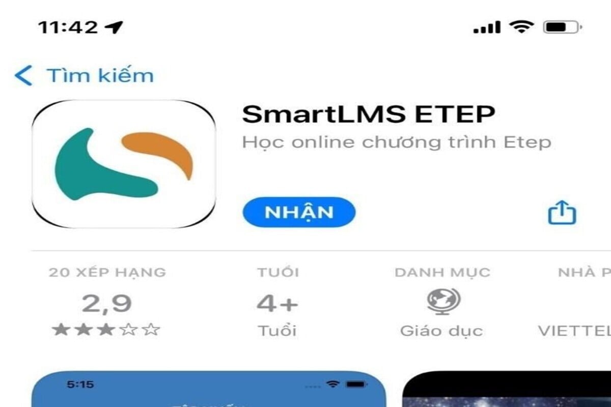 Nhập tên SmartLMS ETEP để tìm kiếm ứng dụng