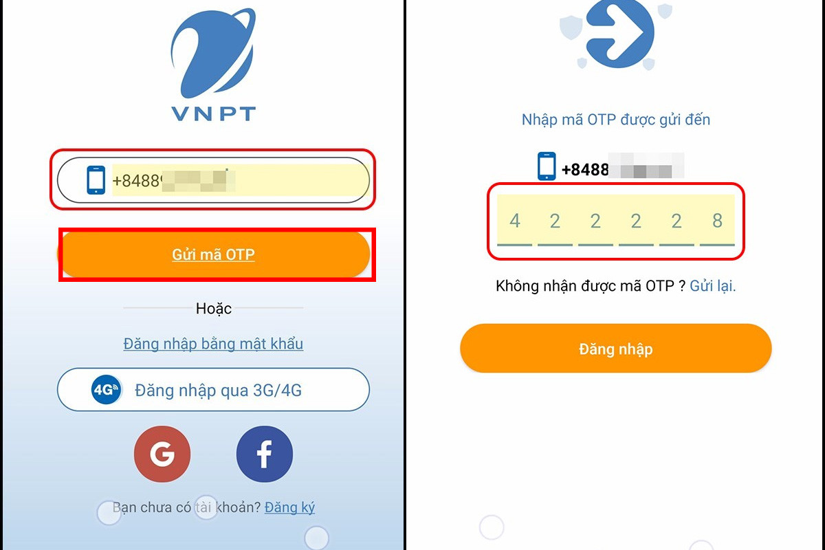 Người dùng tiến hành đăng ký bằng số điện thoại sử dụng sim VinaPhone