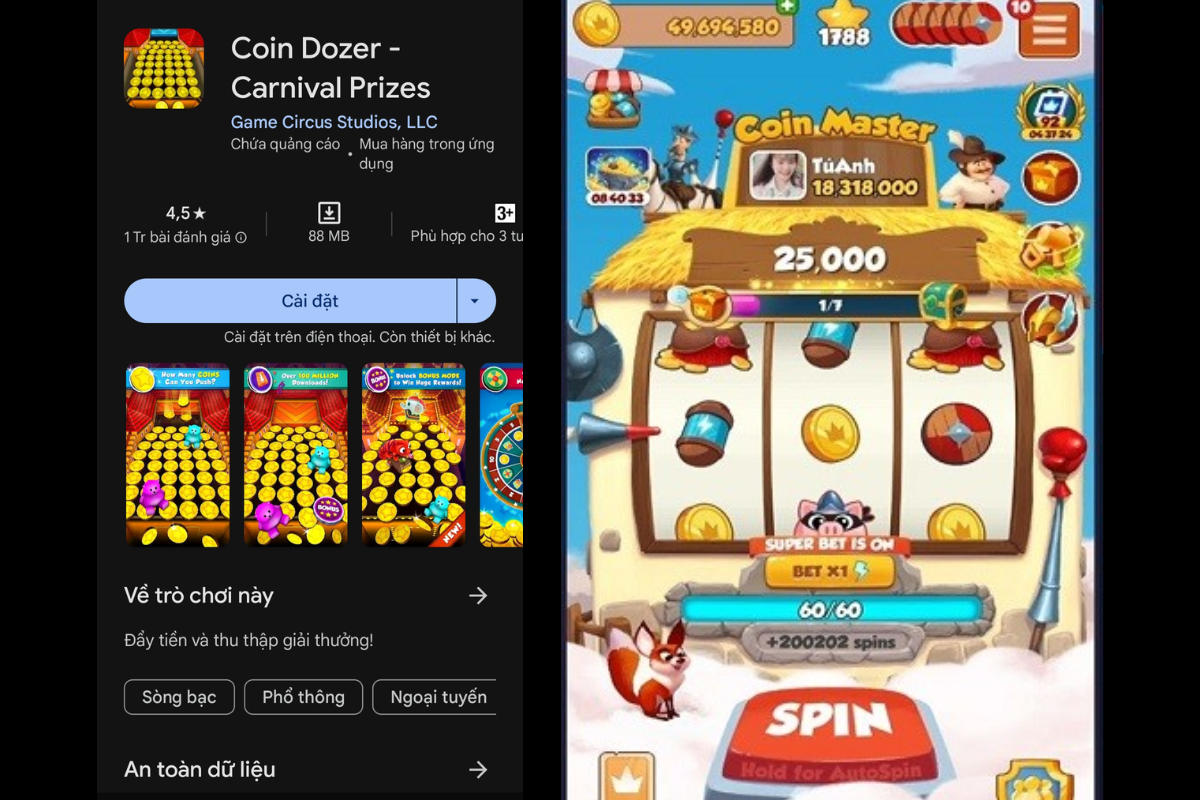 Tích hợp trang web và ứng dụng nhận phần thưởng để hack Coin vô hạn, giúp bạn yên tâm chơi game hàng ngày