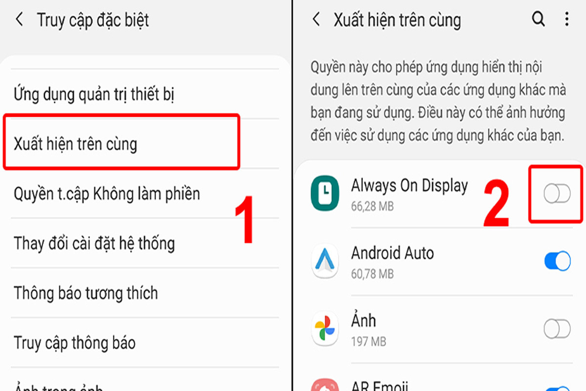 Bạn hãy kéo từ phải qua trái để tắt quyền cho ứng dụng