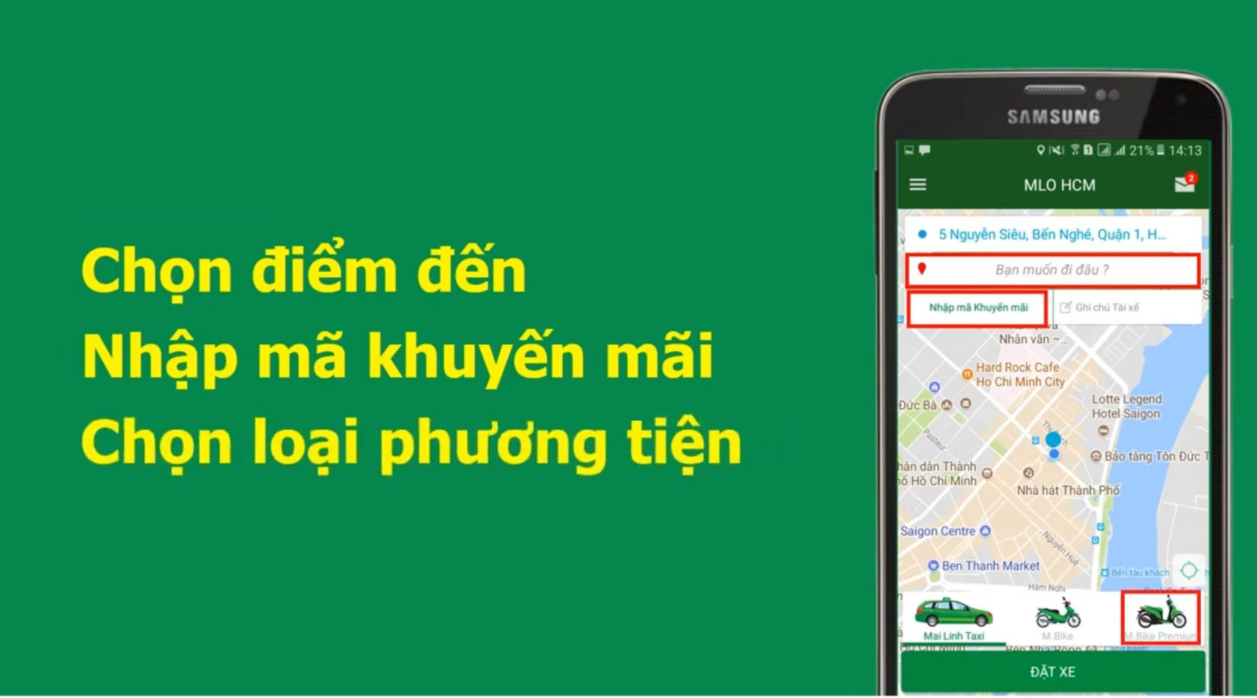 Nhập thông tin địa điểm cơ bản để đặt xe taxi Mai Linh