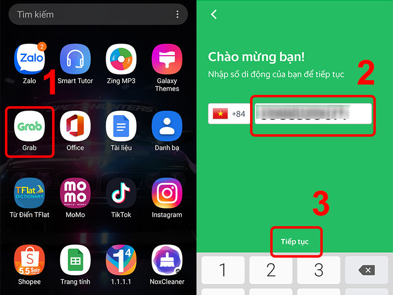 Dùng số điện thoại cá nhân để đăng nhập vào ứng dụng đặt xe Grab