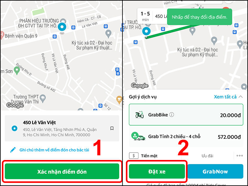 Hoàn tất thao tác đặt xe bằng ứng dụng Grab thành công