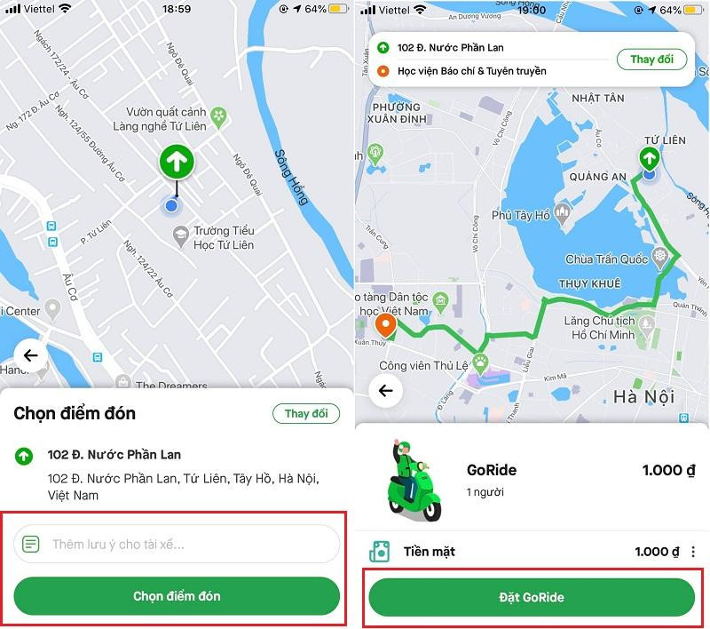 Hoàn thành cách đặt và book xe taxi bằng ứng dụng GoRide