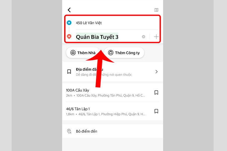 Nhập đầy đủ thông tin địa điểm đến - đón