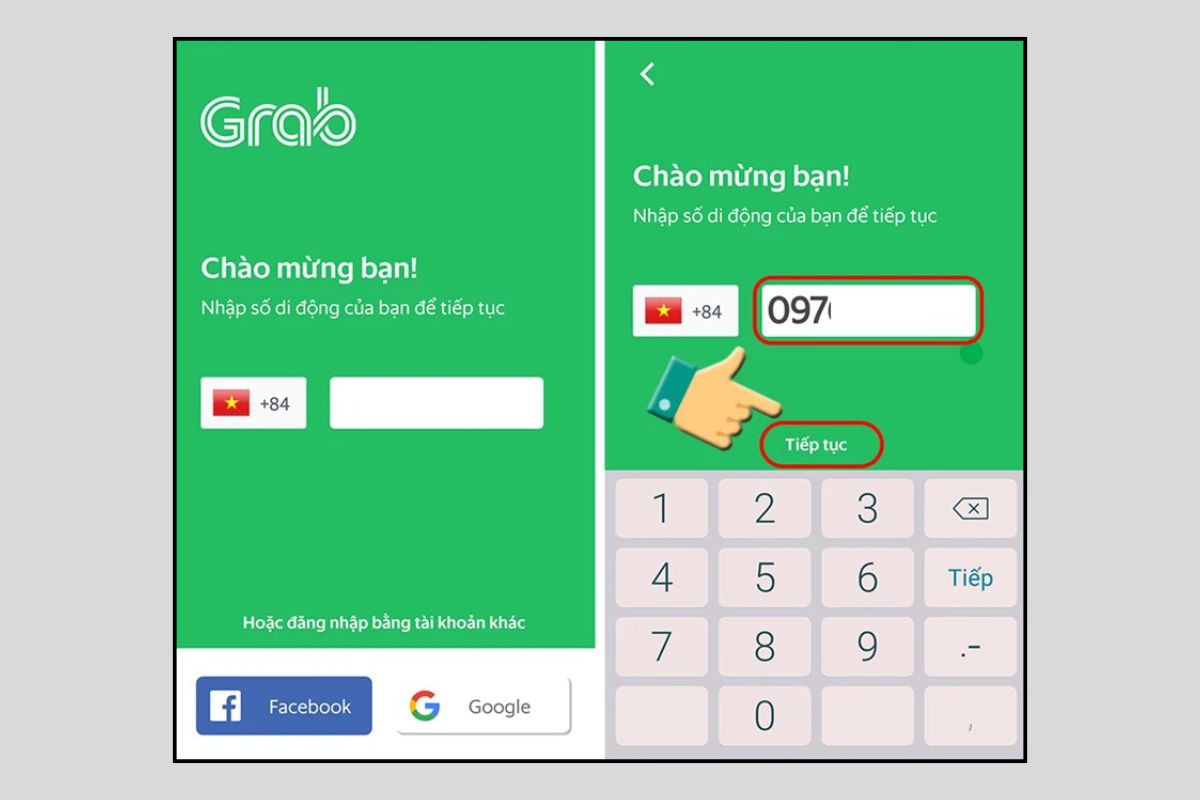 Đăng ký Grab và xác nhận bằng mã OTP được gửi về số điện thoại